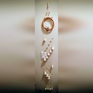 Elegant Ceramic /Wood Cream and Brown Hanging Bells/ Wind Chime Wall Decor